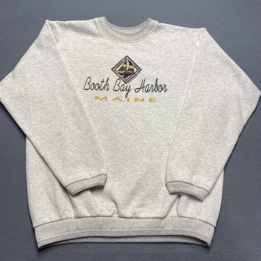 Vintage Booth Bay Harbor Maine Sweatshirt Mens XL Gray Sailboat Graphic‎ 90s